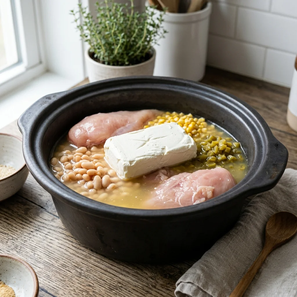 Crockpot Cream Cheese Chicken Chili 2 Step by step preparation