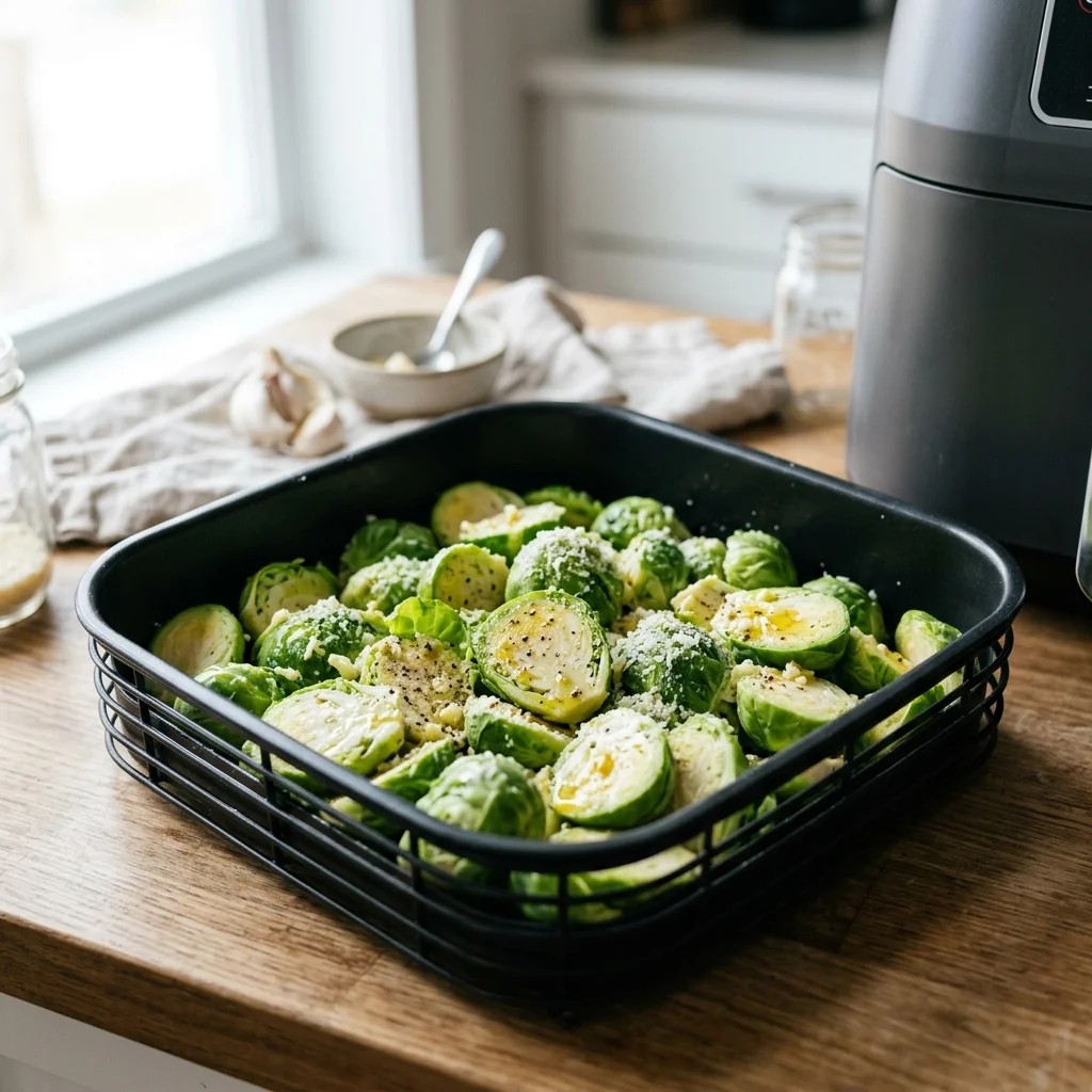 Air Fryer Crispy Garlic Parmesan Brussels Sprouts 2 Step by step preparation