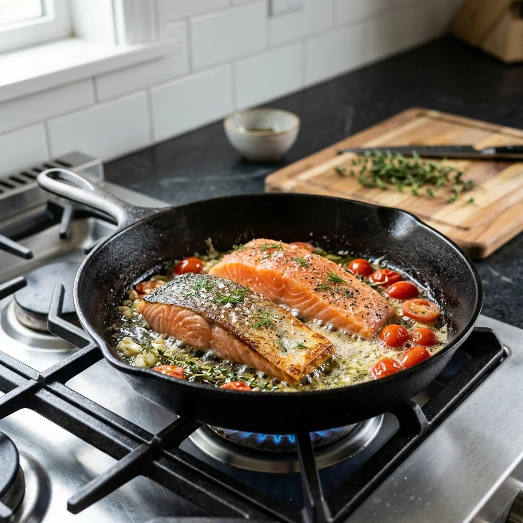 One-Pan Creamy Garlic Tuscan Salmon 2 Step by step preparation
