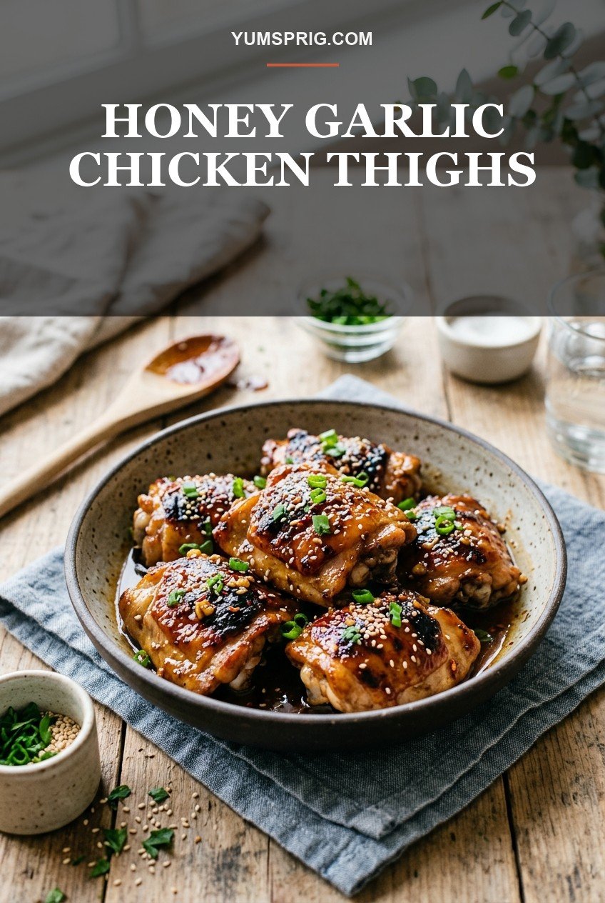 Sticky Honey Garlic Chicken Thighs 3 Pin for later