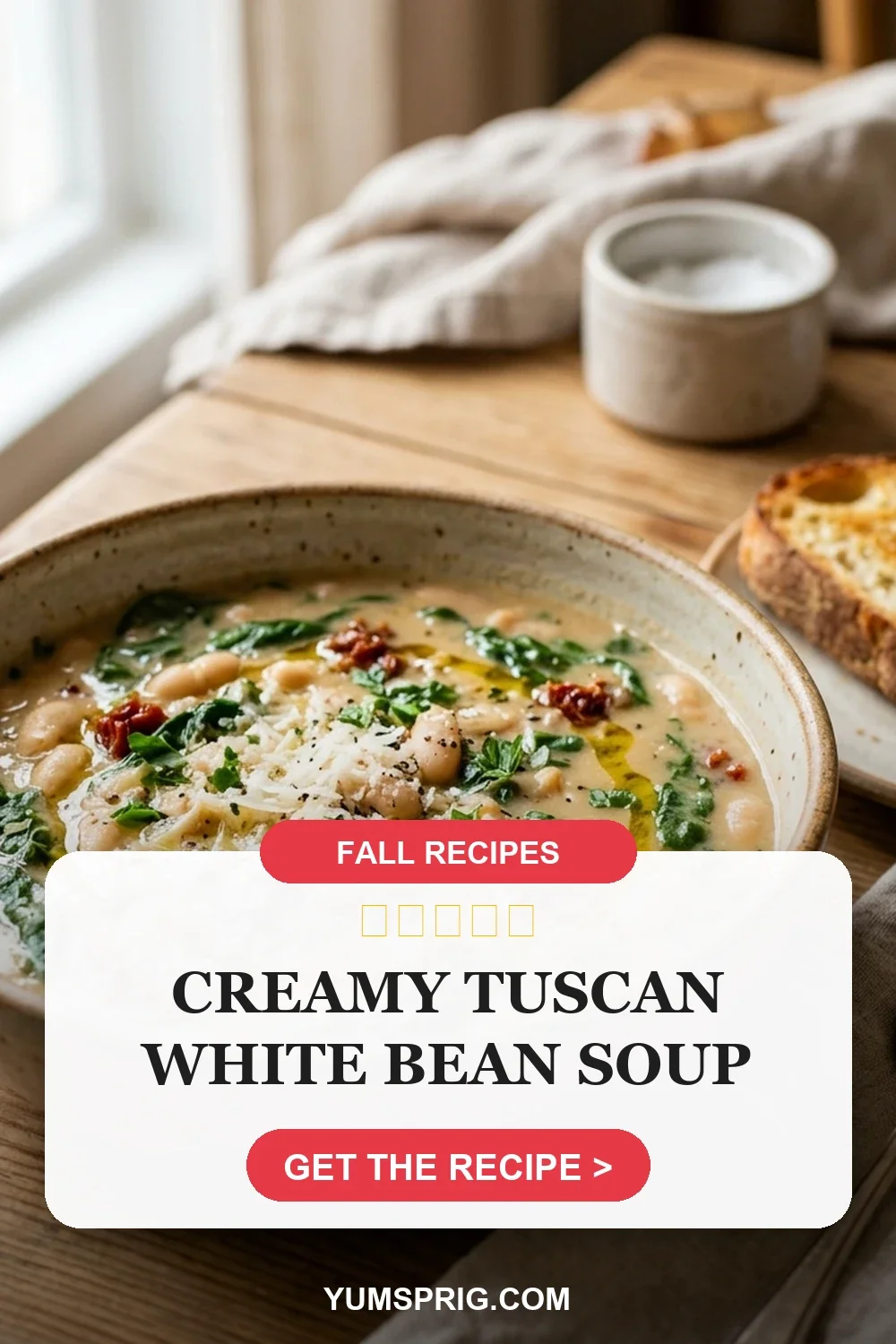 Creamy Tuscan White Bean Soup 3 Pin for later