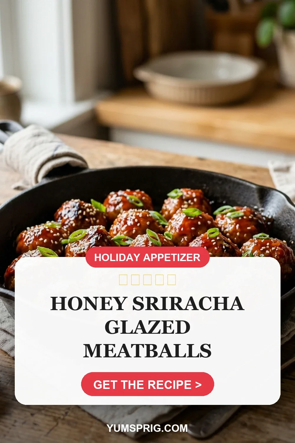 Honey Sriracha Glazed Meatballs 3 Pin for later