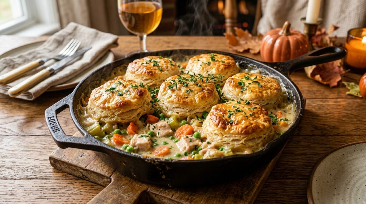 Easy Skillet Chicken Pot Pie with Biscuits 1 Easy Skillet Chicken Pot Pie with Biscuits