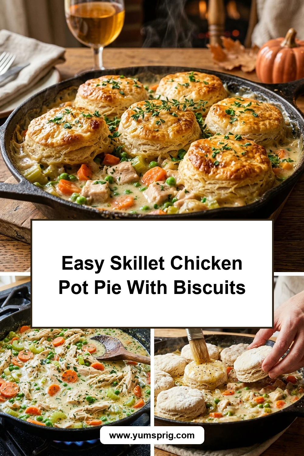 Easy Skillet Chicken Pot Pie With Biscuits Recipe Pin